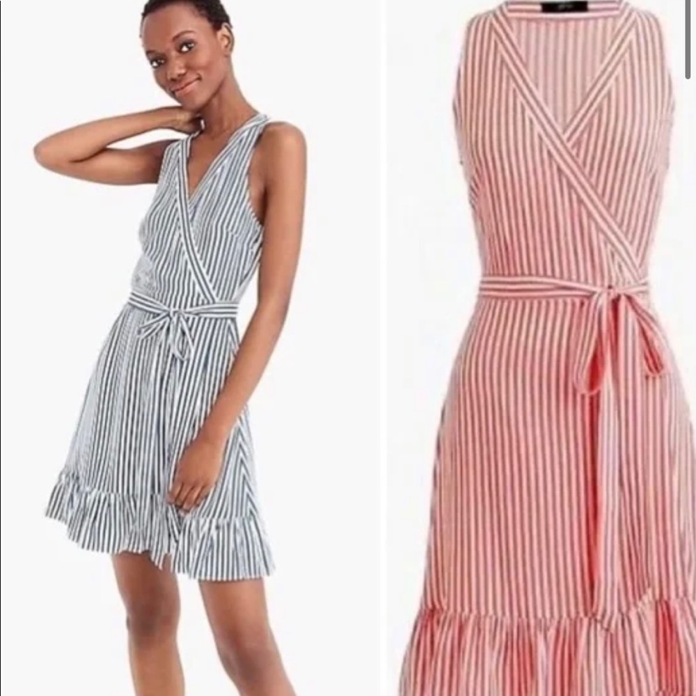 J Crew pink and white wrap dress